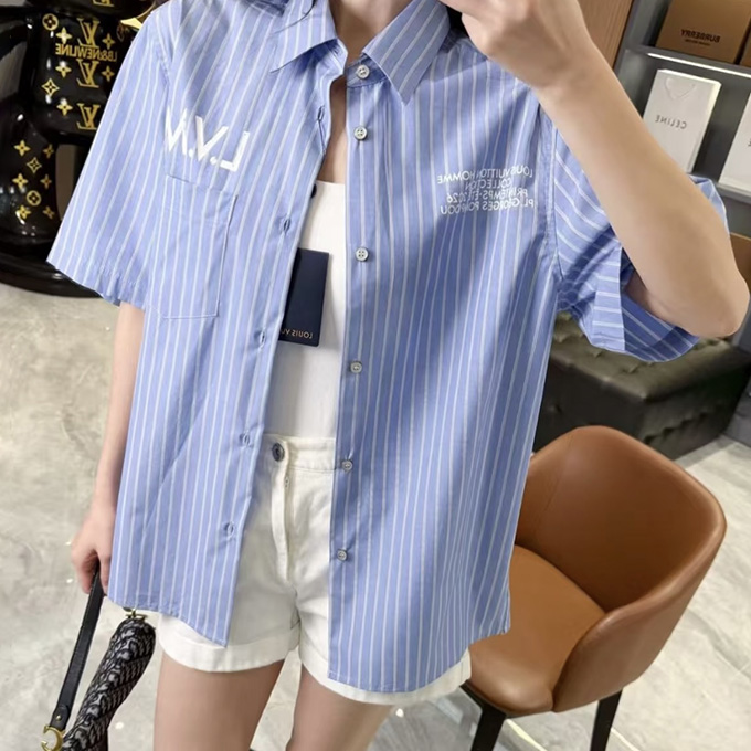 lv louis vuitton striped short-sleeve shirt